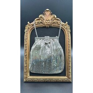 Vintage Duramesh Silver Metal Mesh Evening Bag Crystal Clasp Made in USA 5x5